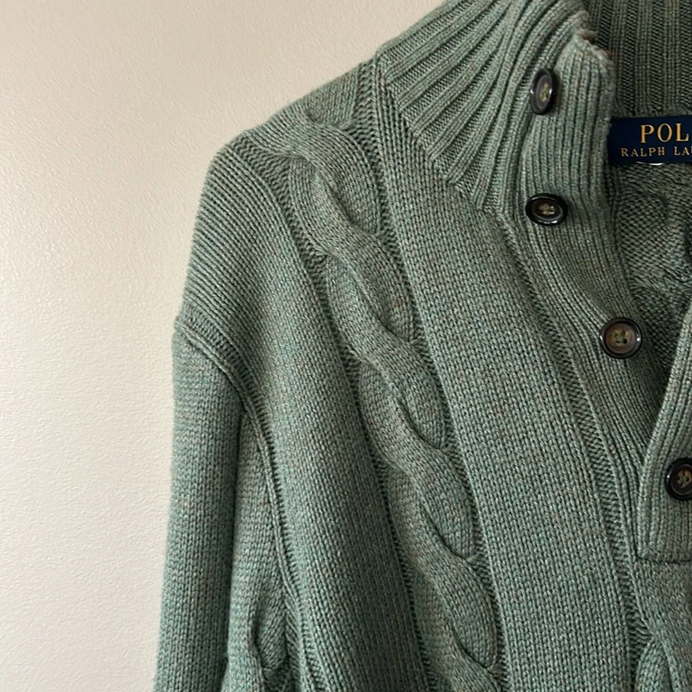 Polo by Ralph Lauren Men's Green Cable Knit‎ Sweater Sz M Silk/Cashmere Blend